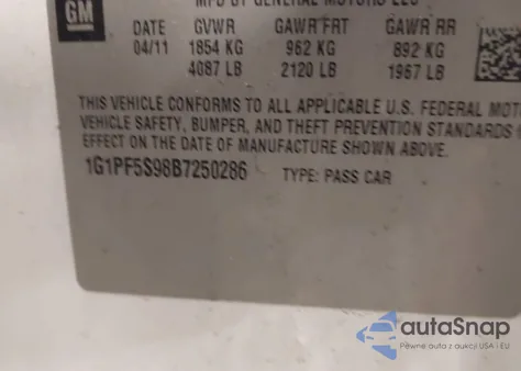 2011 Chevrolet Cruze 1Lt from USA, damaged, VIN 1G1PF5S98B7250286